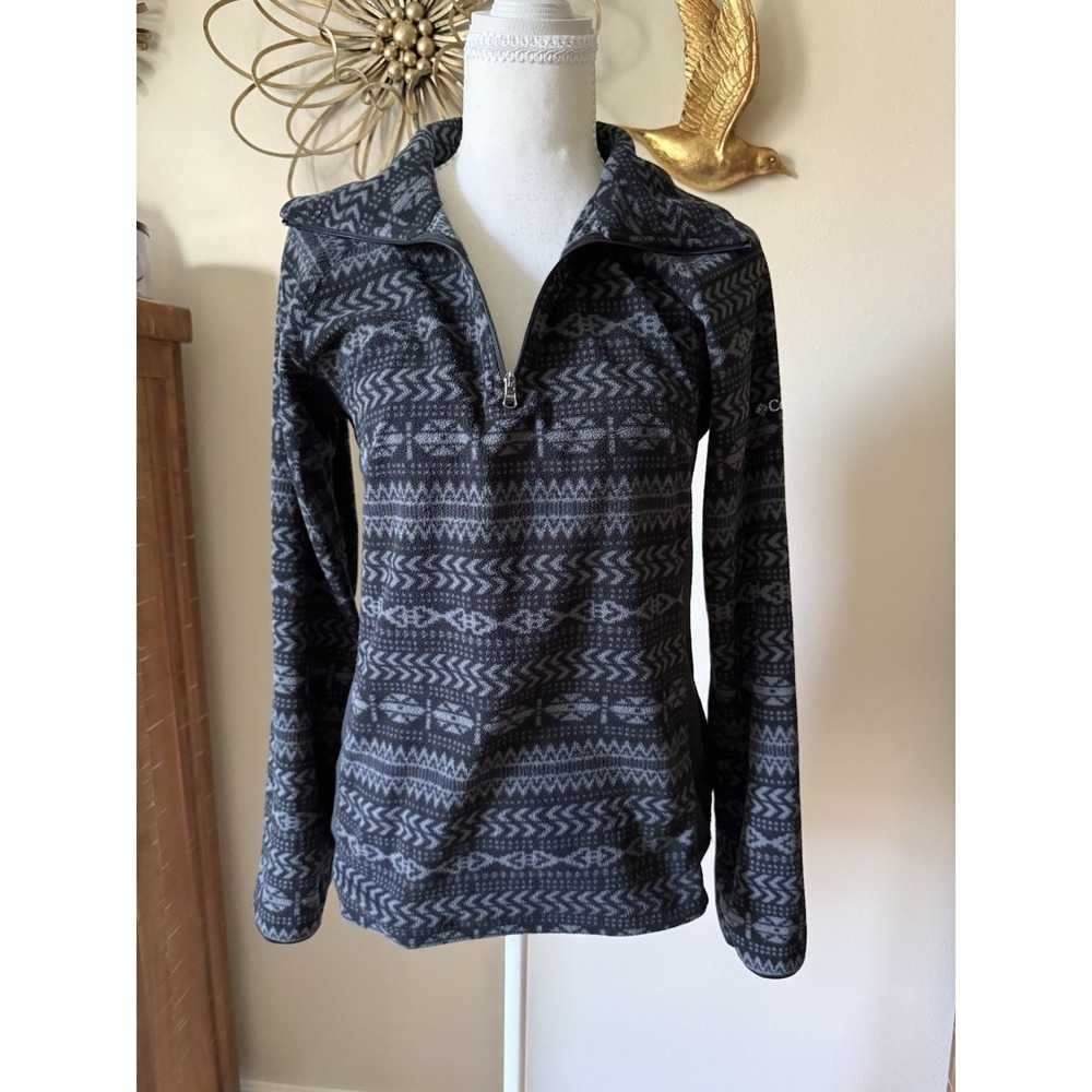 Columbia Women's Small Geometric Fleece Pullover 1/4 Zip Black Gray Outdoor